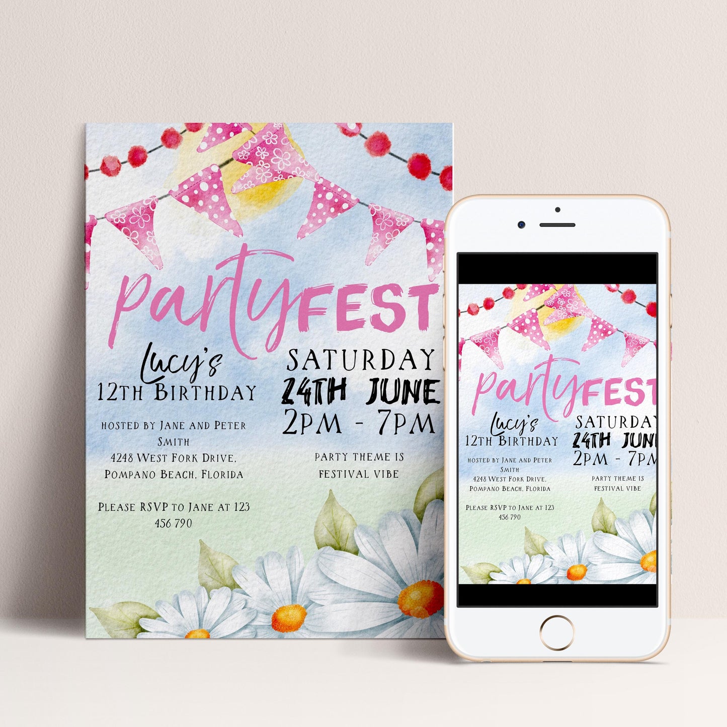 PartyFest Festival Theme Birthday Invitations Editable Instant Download Template All Text Editable Any Age Occasion FST