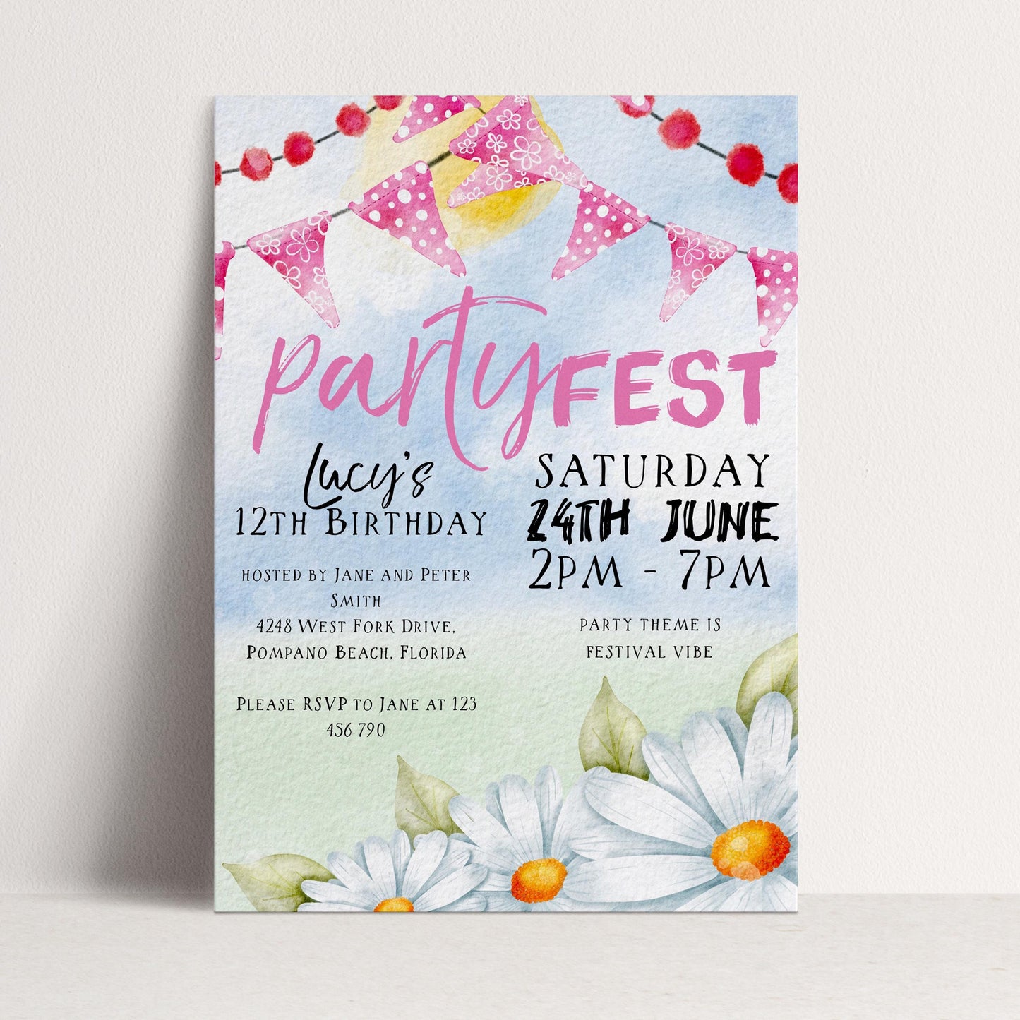 PartyFest Festival Theme Birthday Invitations Editable Instant Download Template All Text Editable Any Age Occasion FST