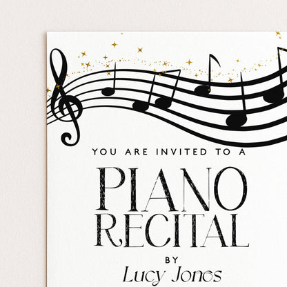 Elegant Piano Recital Invitation | Music Event Digital Invite | Black and White Editable Template | Printable & Instant Download