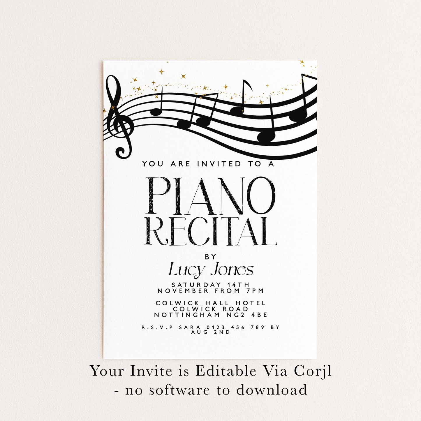Elegant Piano Recital Invitation | Music Event Digital Invite | Black and White Editable Template | Printable & Instant Download