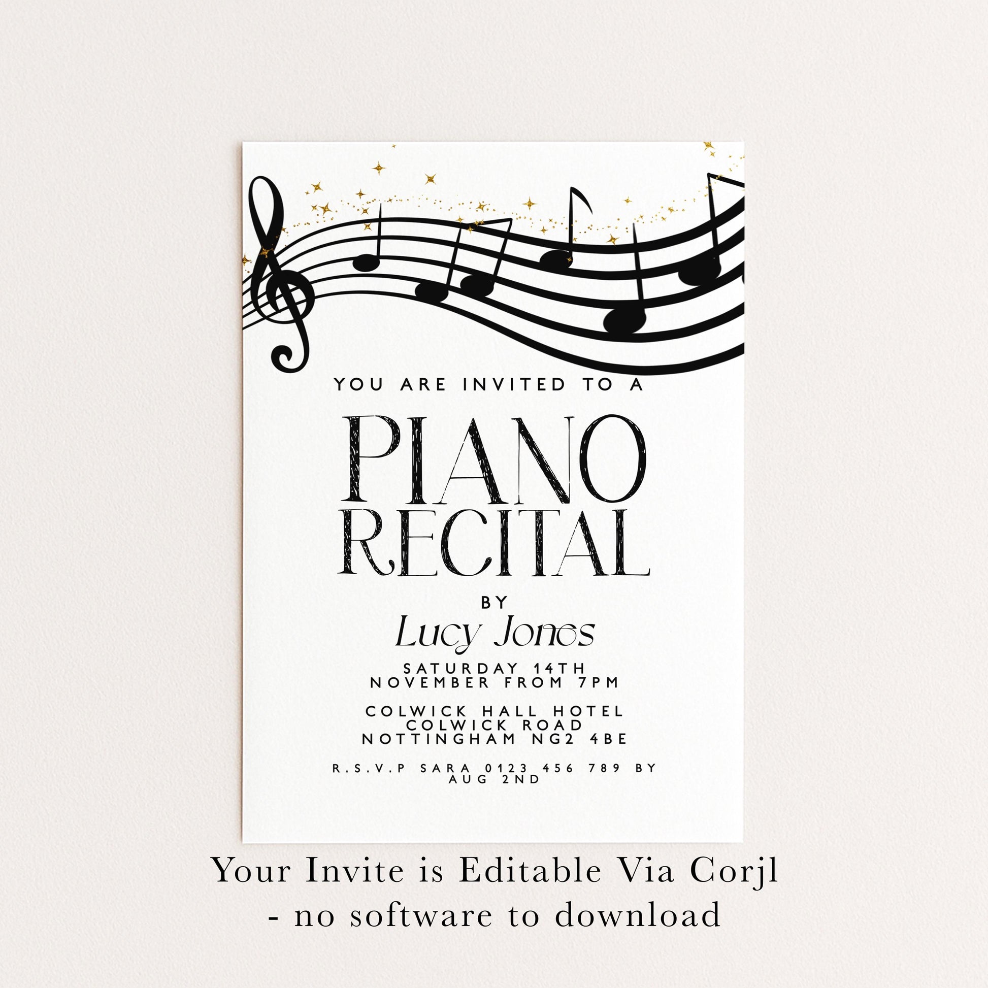 Elegant Piano Recital Invitation | Music Event Digital Invite | Black and White Editable Template | Printable & Instant Download