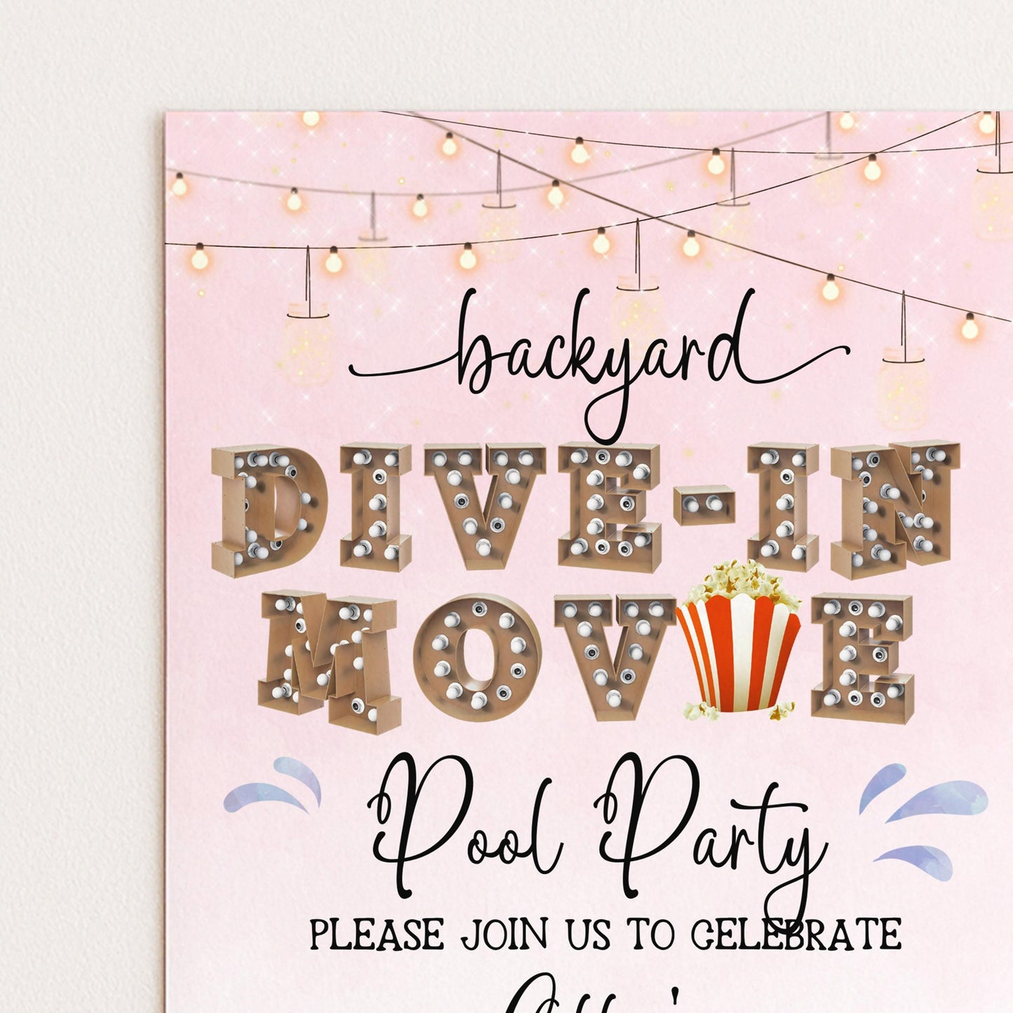 Pink Dive-In Movie Night Invitation – Backyard Pool Party Editable Template for Girls, Corjl Digital Download Summer Birthday Invite