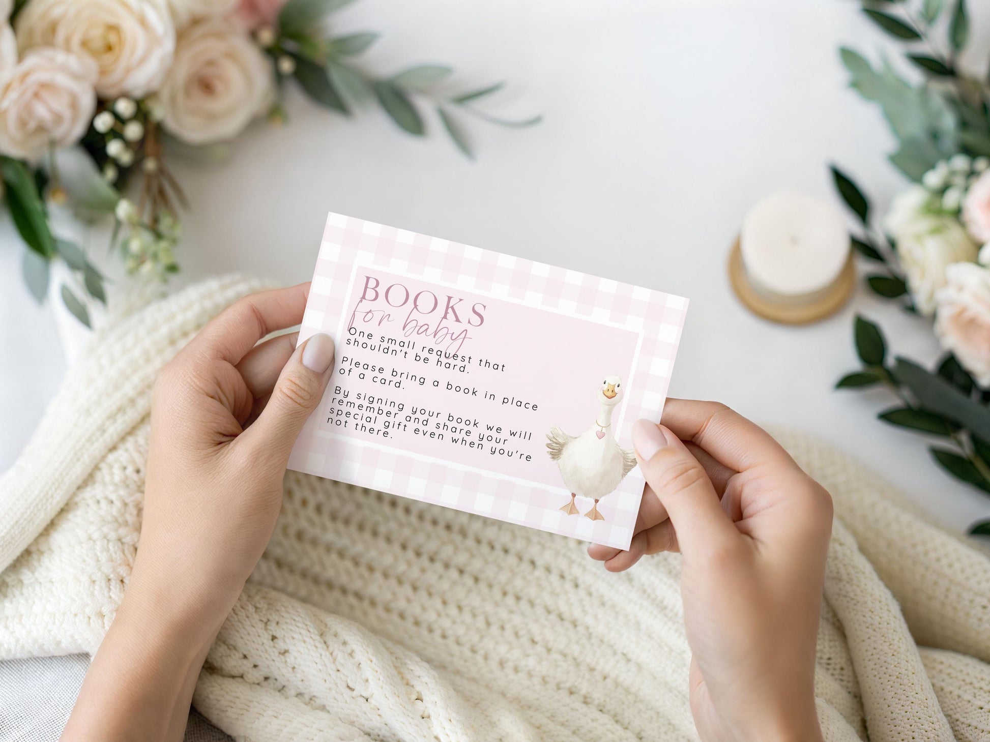 Pink Goose Baby Shower Bundle, Editable Corjl Template, Baby Invite Cards, Diaper Raffle, Books for Baby, Thank You, Gingham Baby Girl SG21