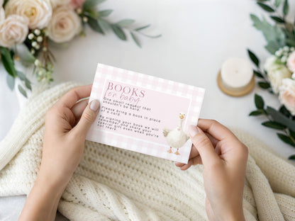 Pink Goose Baby Shower Bundle, Editable Corjl Template, Baby Invite Cards, Diaper Raffle, Books for Baby, Thank You, Gingham Baby Girl SG21