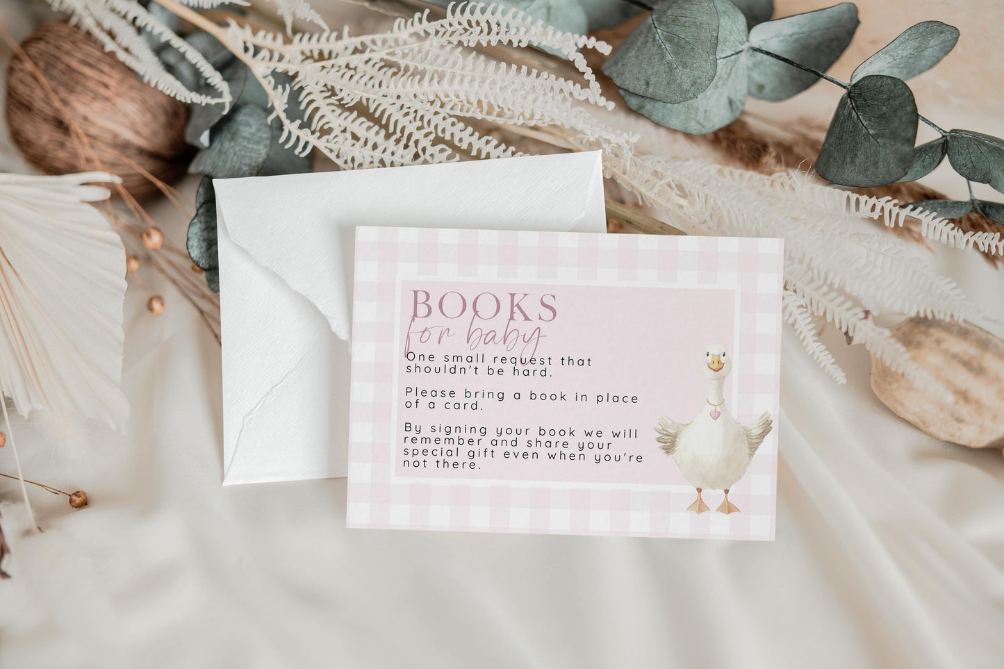 Pink Goose Baby Shower Bundle, Editable Corjl Template, Baby Invite Cards, Diaper Raffle, Books for Baby, Thank You, Gingham Baby Girl SG21