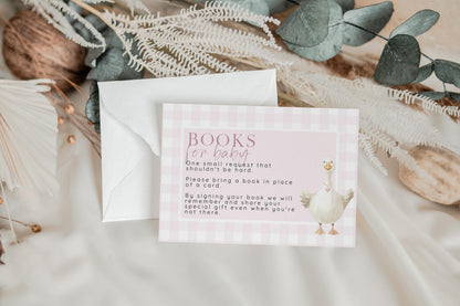 Pink Goose Baby Shower Bundle, Editable Corjl Template, Baby Invite Cards, Diaper Raffle, Books for Baby, Thank You, Gingham Baby Girl SG21