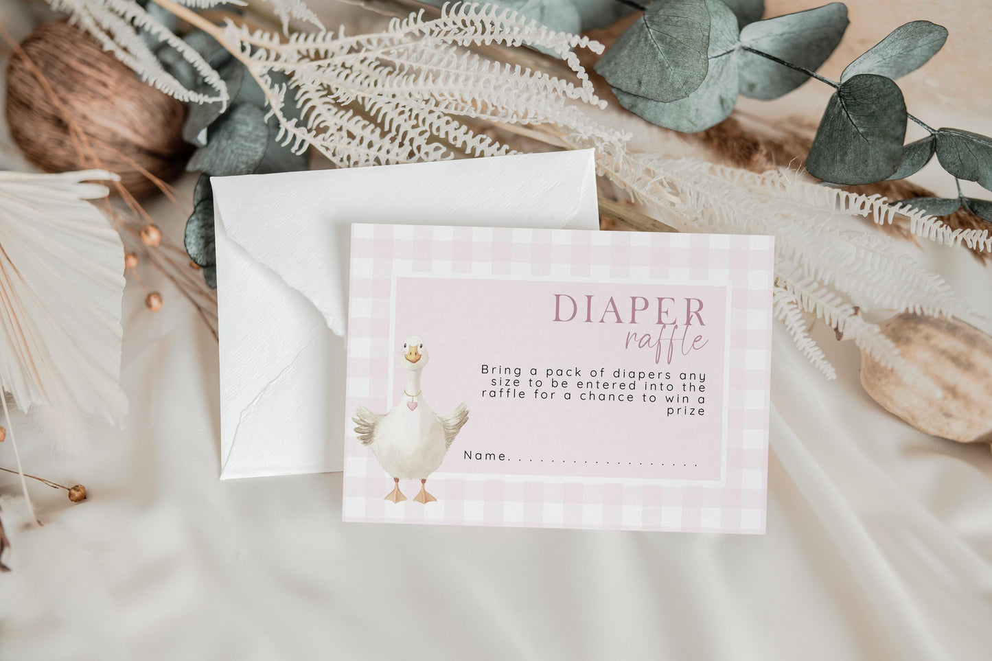 Pink Goose Baby Shower Bundle, Editable Corjl Template, Baby Invite Cards, Diaper Raffle, Books for Baby, Thank You, Gingham Baby Girl SG21