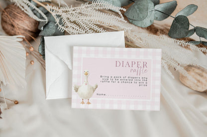 Pink Goose Baby Shower Bundle, Editable Corjl Template, Baby Invite Cards, Diaper Raffle, Books for Baby, Thank You, Gingham Baby Girl SG21