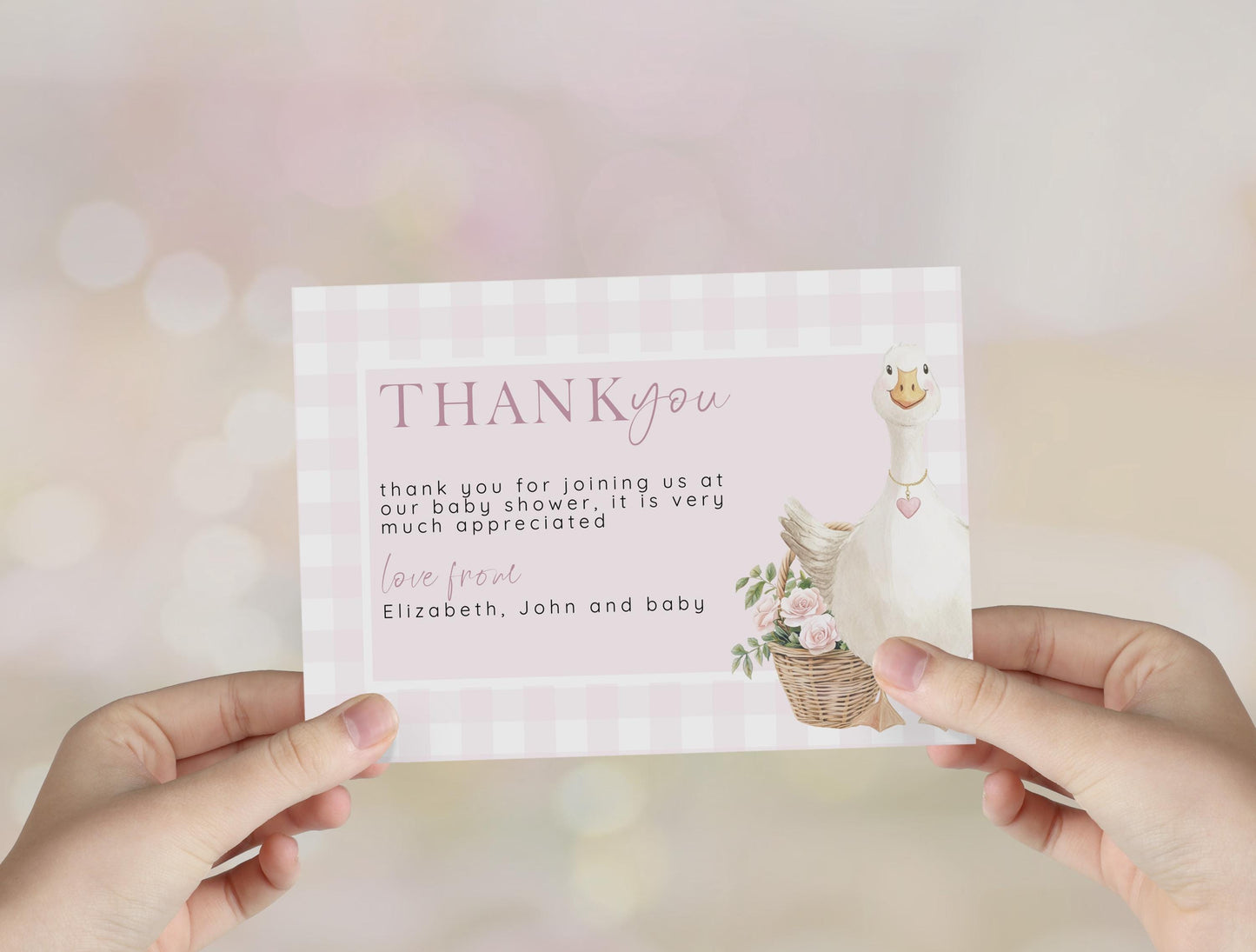 Pink Goose Baby Shower Bundle, Editable Corjl Template, Baby Invite Cards, Diaper Raffle, Books for Baby, Thank You, Gingham Baby Girl SG21