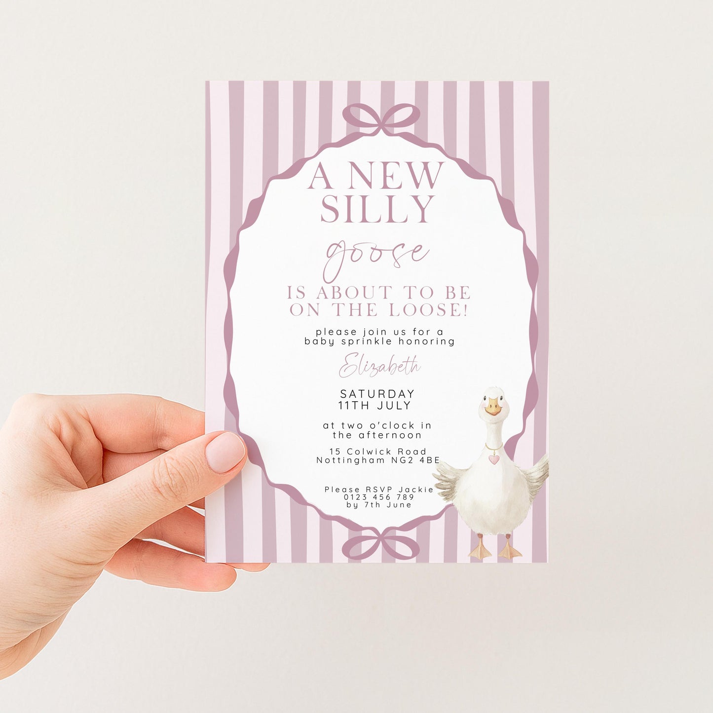 Pink Goose Baby Sprinkle Invitation, Editable Girl Baby Shower Template, Corjl Instant Download SG21