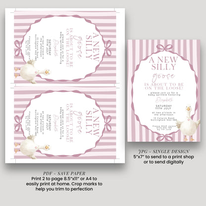 Pink Goose Baby Sprinkle Invitation, Editable Girl Baby Shower Template, Corjl Instant Download SG21