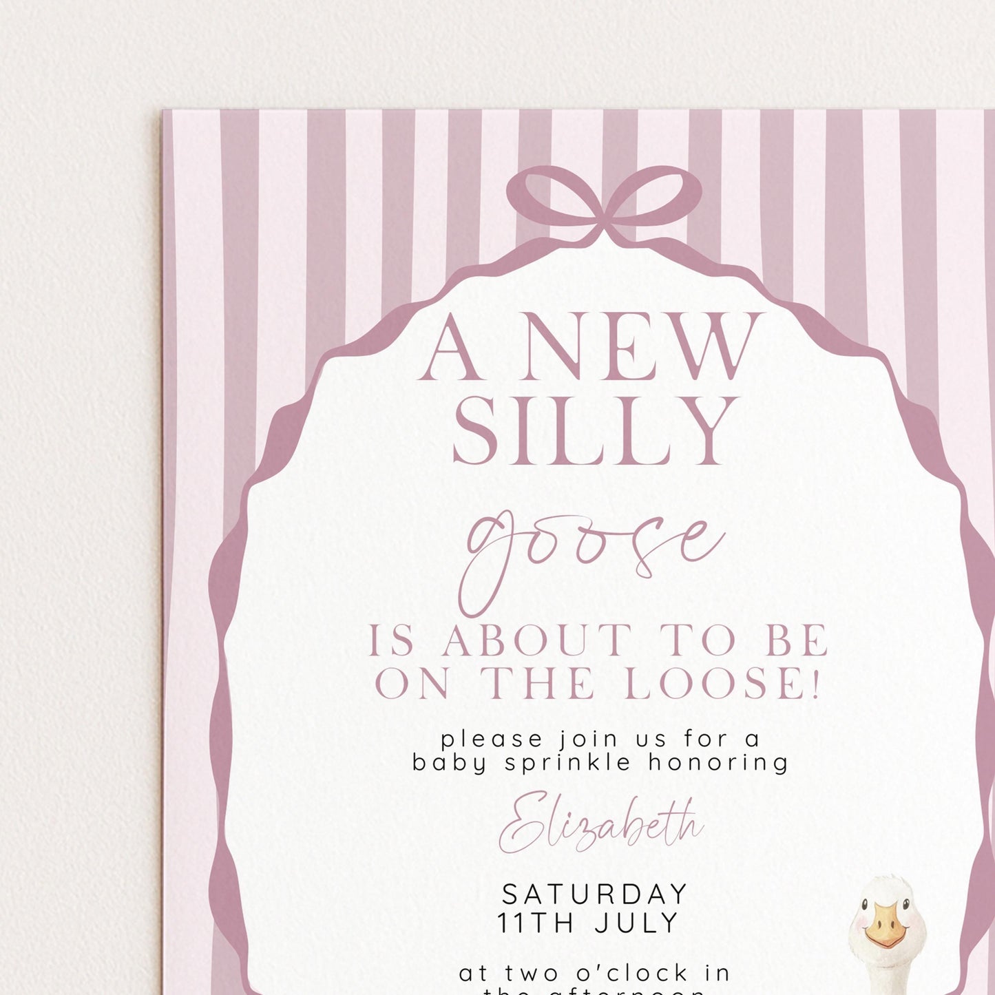 Pink Goose Baby Sprinkle Invitation, Editable Girl Baby Shower Template, Corjl Instant Download SG21