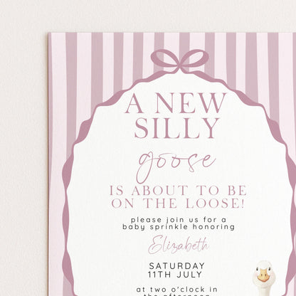 Pink Goose Baby Sprinkle Invitation, Editable Girl Baby Shower Template, Corjl Instant Download SG21