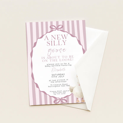 Pink Goose Baby Sprinkle Invitation, Editable Girl Baby Shower Template, Corjl Instant Download SG21