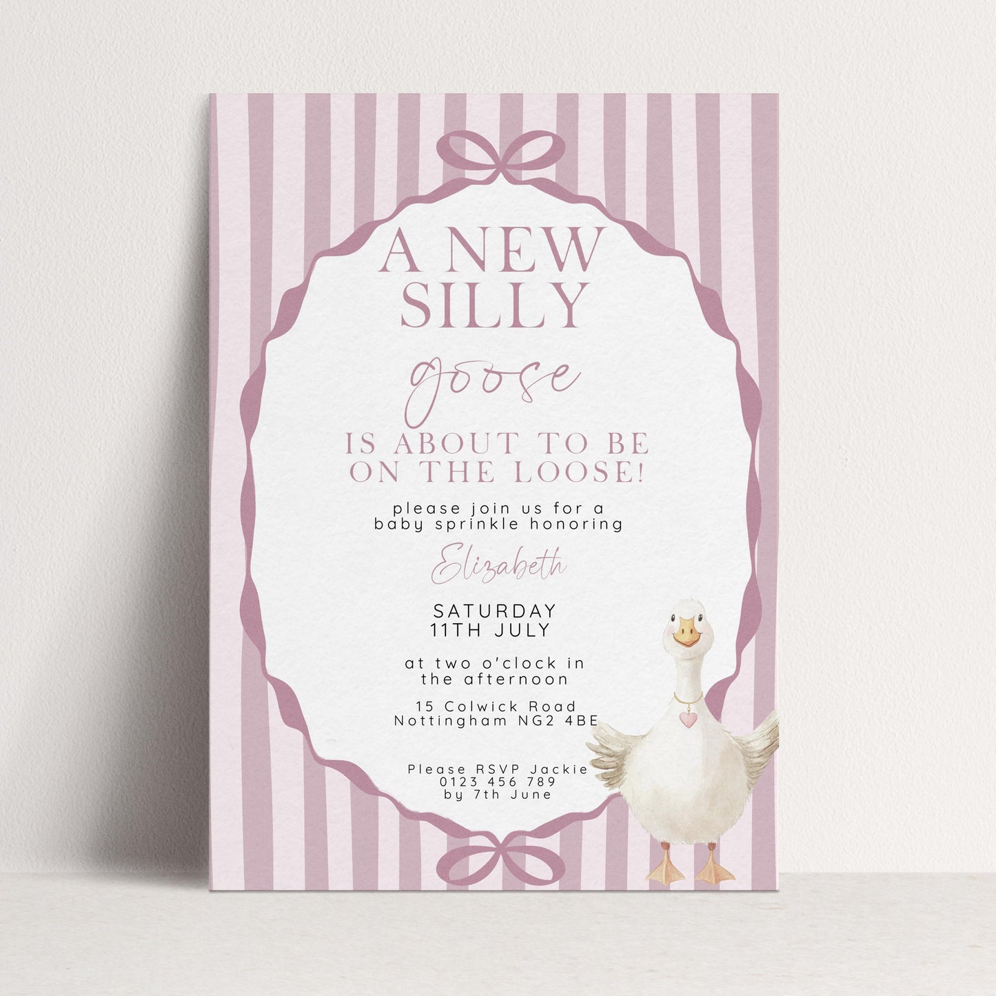 Pink Goose Baby Sprinkle Invitation, Editable Girl Baby Shower Template, Corjl Instant Download SG21