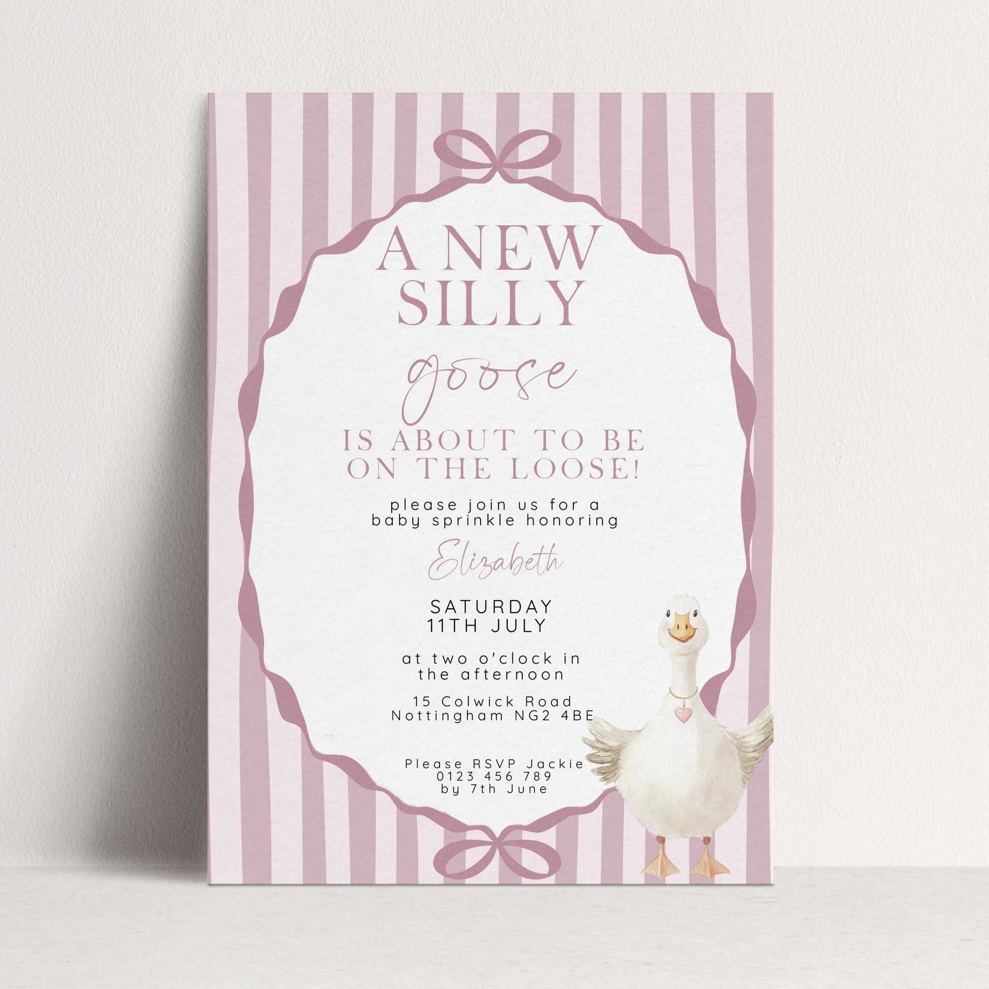 Pink Goose Baby Sprinkle Invitation, Editable Girl Baby Shower Template, Corjl Instant Download SG21