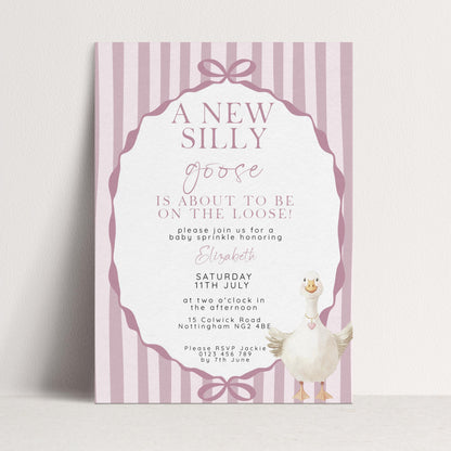 Pink Goose Baby Sprinkle Invitation, Editable Girl Baby Shower Template, Corjl Instant Download SG21