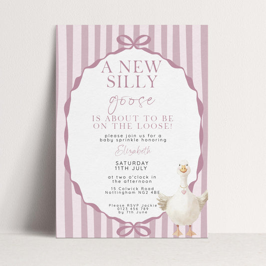 Pink Goose Baby Sprinkle Invitation, Editable Girl Baby Shower Template, Corjl Instant Download SG21