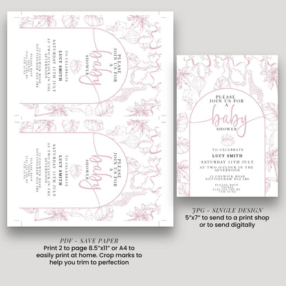Pink Safari Baby Shower Invitation, Editable Jungle Invite for Girls, Corjl Template, Wild One Baby Shower, Instant Download PT20