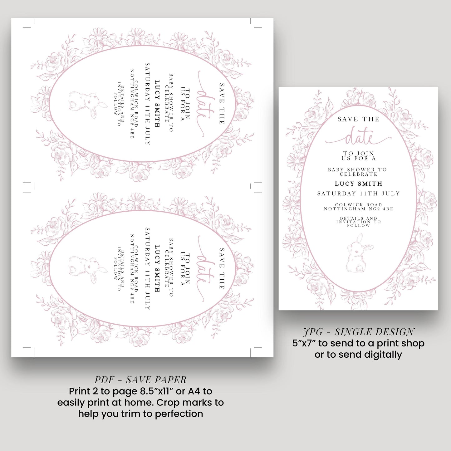 a set of two wedding cards with a floral design