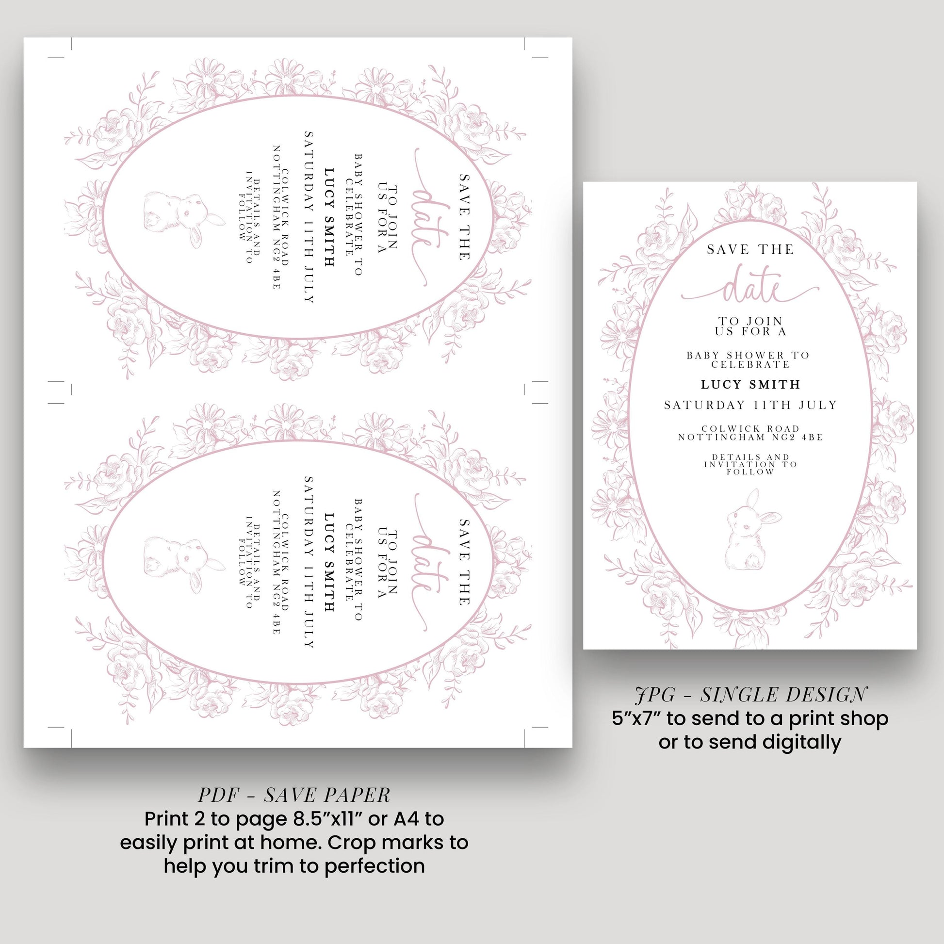 a set of two wedding cards with a floral design