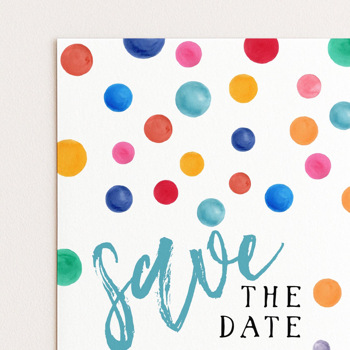 Polka Dot Save the Date Invitation EDITABLE Multi Coloured Spots Invitations Digital Instant download DTS8