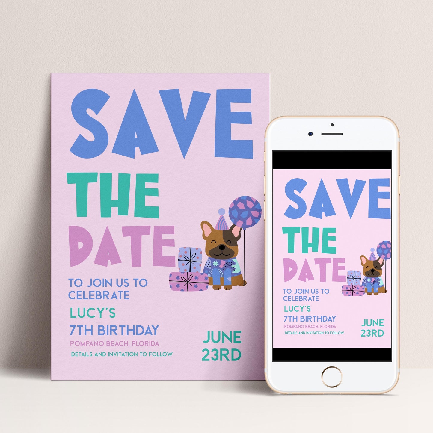 Puppy Birthday Save the Date - Editable Kids Party Invite