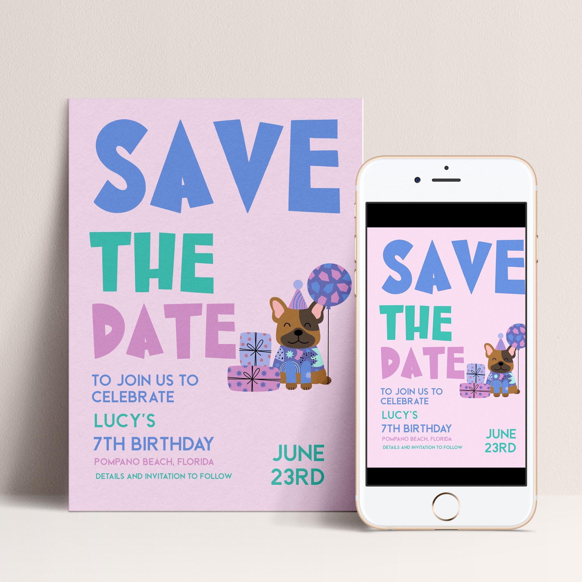 Puppy Birthday Save the Date - Editable Kids Party Invite
