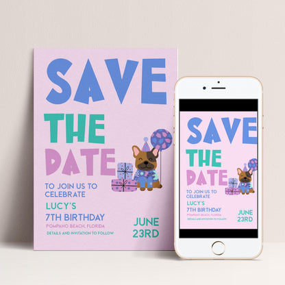 Puppy Birthday Save the Date - Editable Kids Party Invite