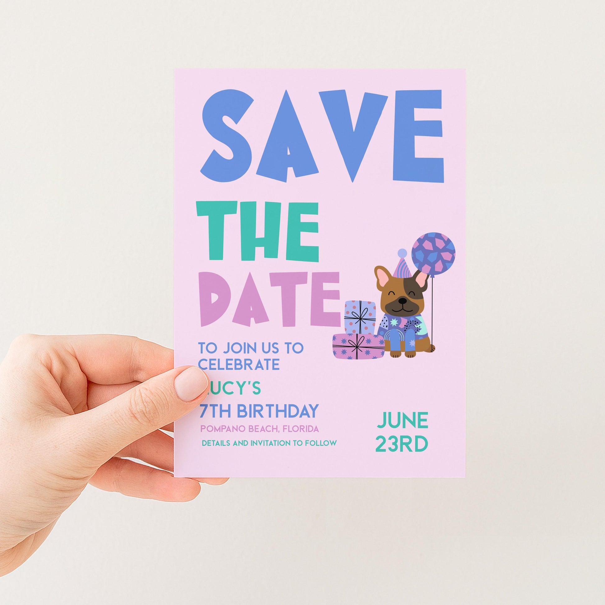 Puppy Birthday Save the Date - Editable Kids Party Invite