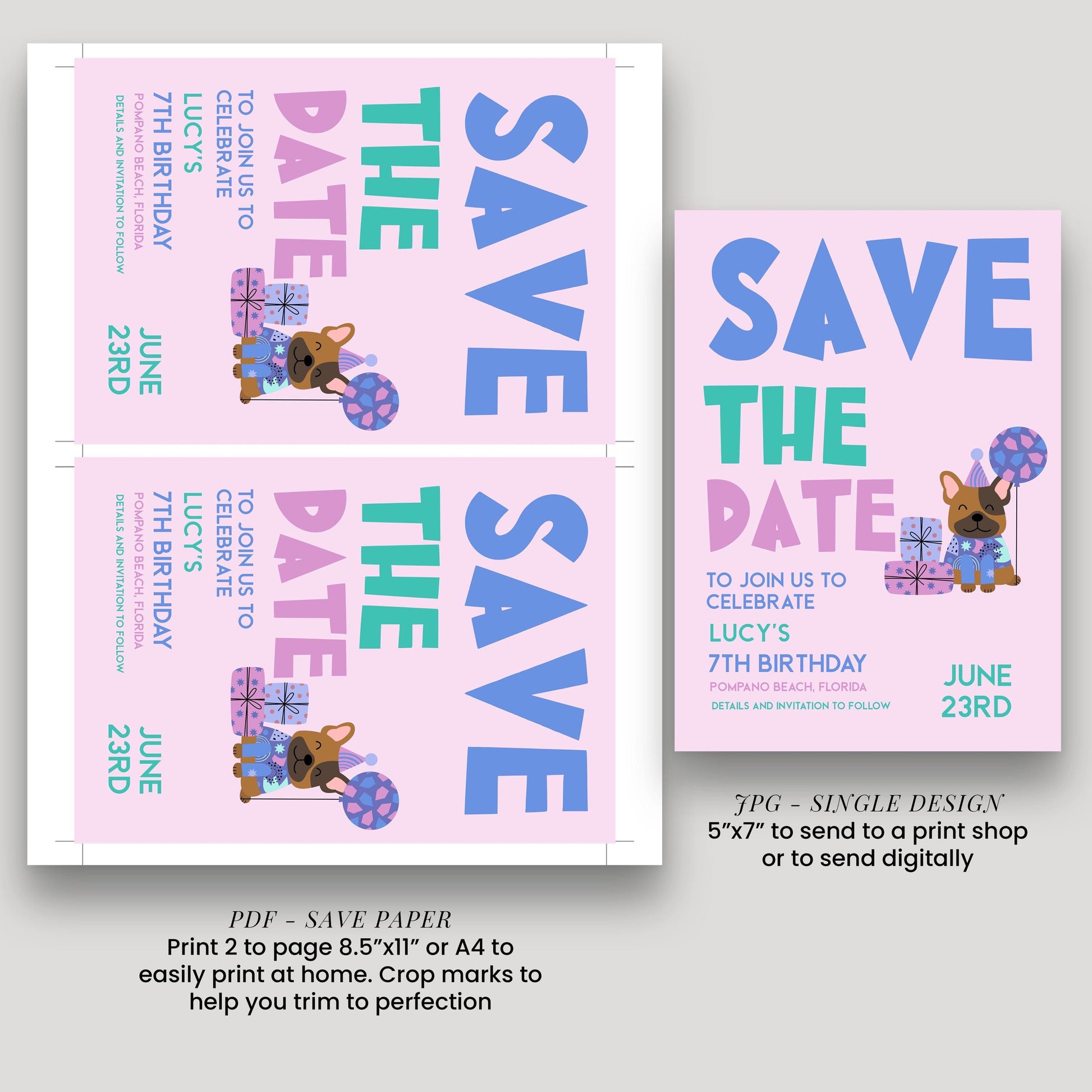 Puppy Birthday Save the Date - Editable Kids Party Invite