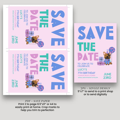 Puppy Birthday Save the Date - Editable Kids Party Invite