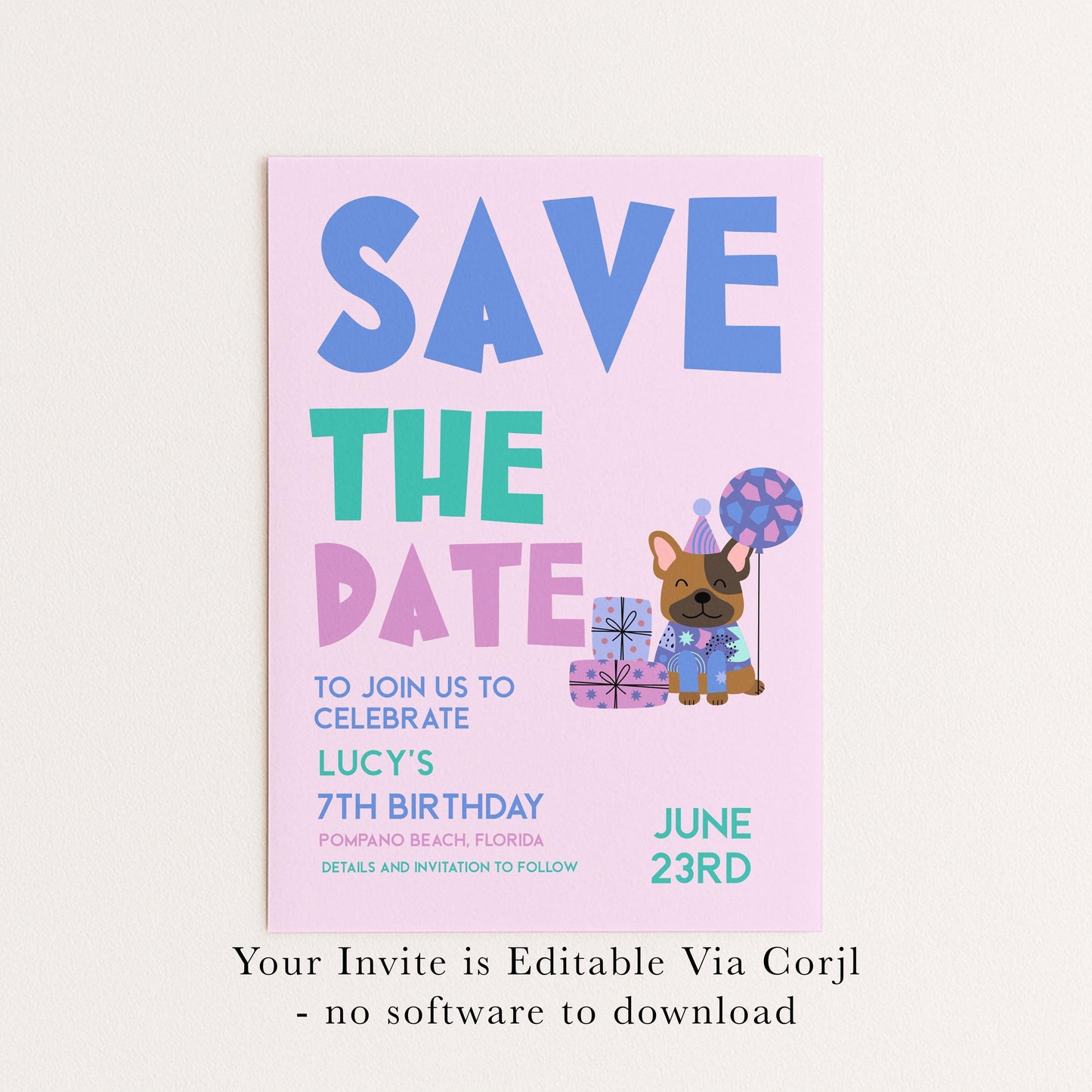 Puppy Birthday Save the Date - Editable Kids Party Invite