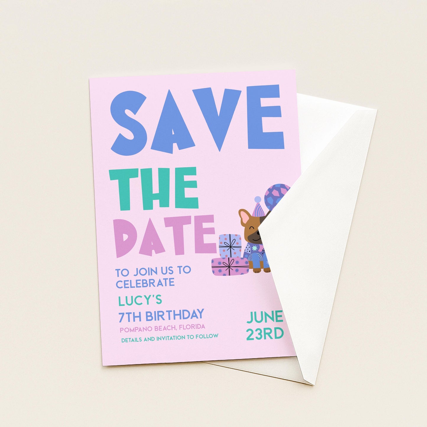 Puppy Birthday Save the Date - Editable Kids Party Invite