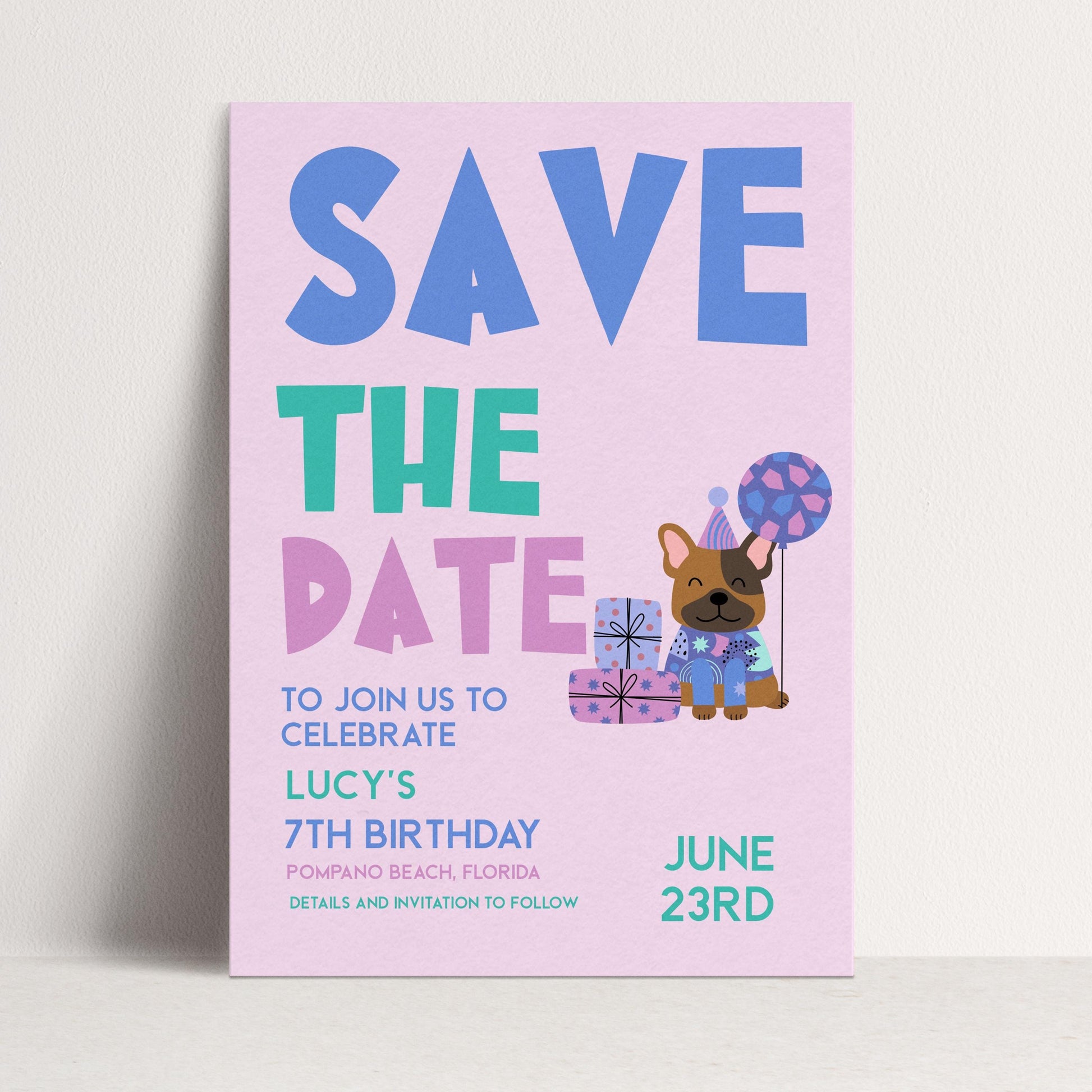 Puppy Birthday Save the Date - Editable Kids Party Invite