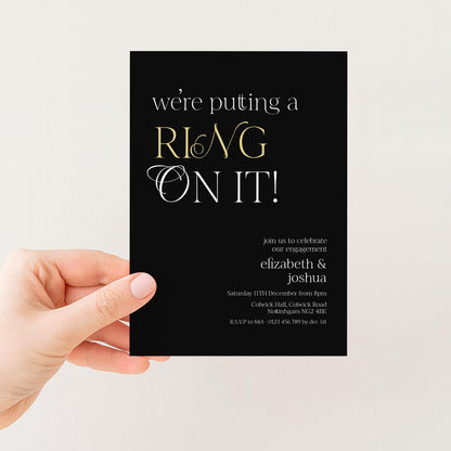 Ring On It Engagement Invitation, Black Gold Engagement Party Invite, Modern Couples Invite, Editable Corjl Template