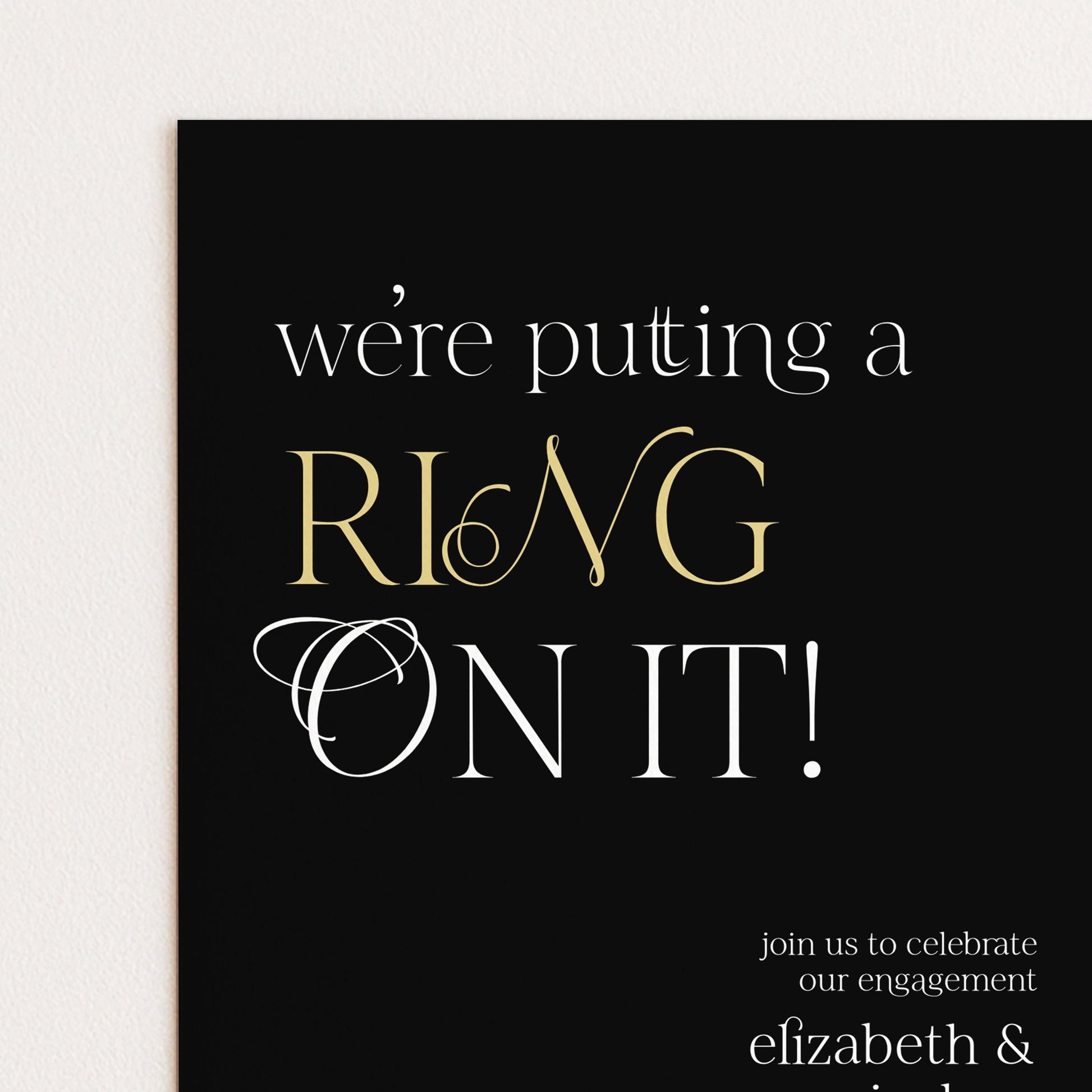 Ring On It Engagement Invitation, Black Gold Engagement Party Invite, Modern Couples Invite, Editable Corjl Template