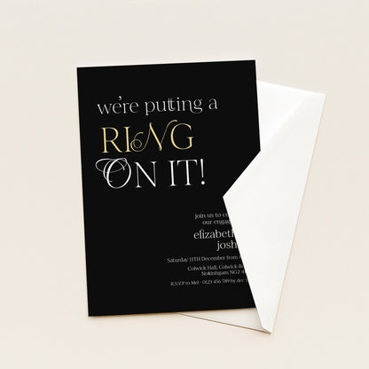 Ring On It Engagement Invitation, Black Gold Engagement Party Invite, Modern Couples Invite, Editable Corjl Template