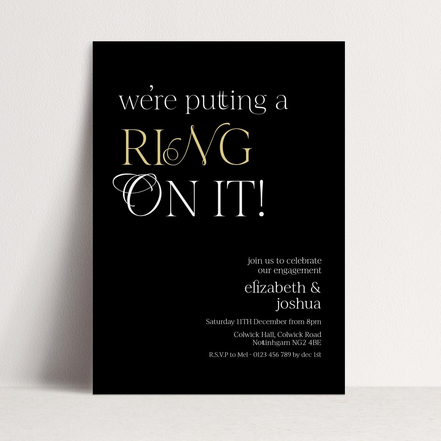 Ring On It Engagement Invitation, Black Gold Engagement Party Invite, Modern Couples Invite, Editable Corjl Template