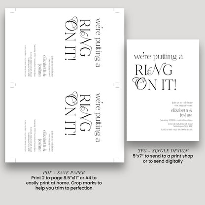 The image is a single design wedding invitation featuring a monochromatic color scheme with a bold, modern font.