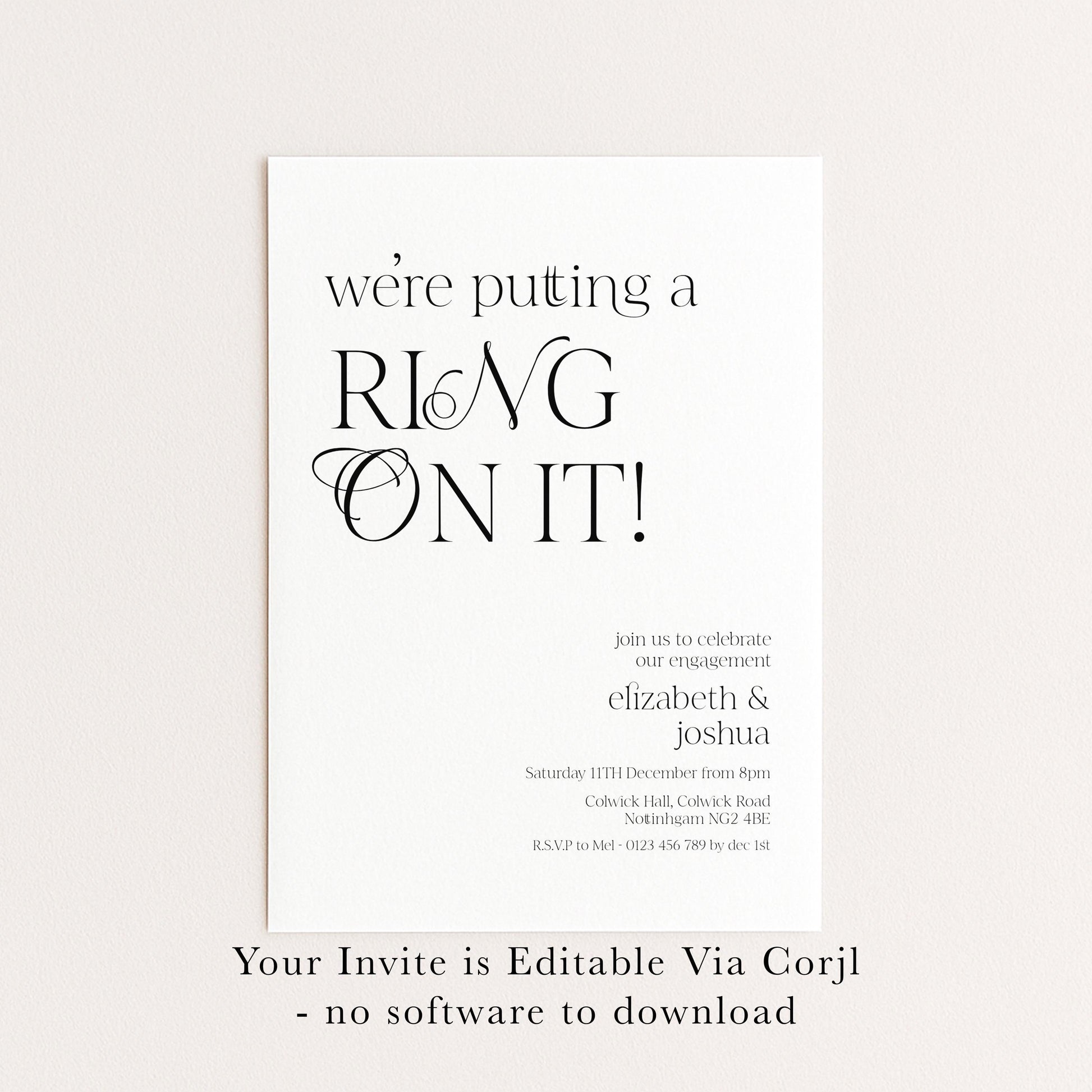 The image is a wedding invitation card with a white background and black text.