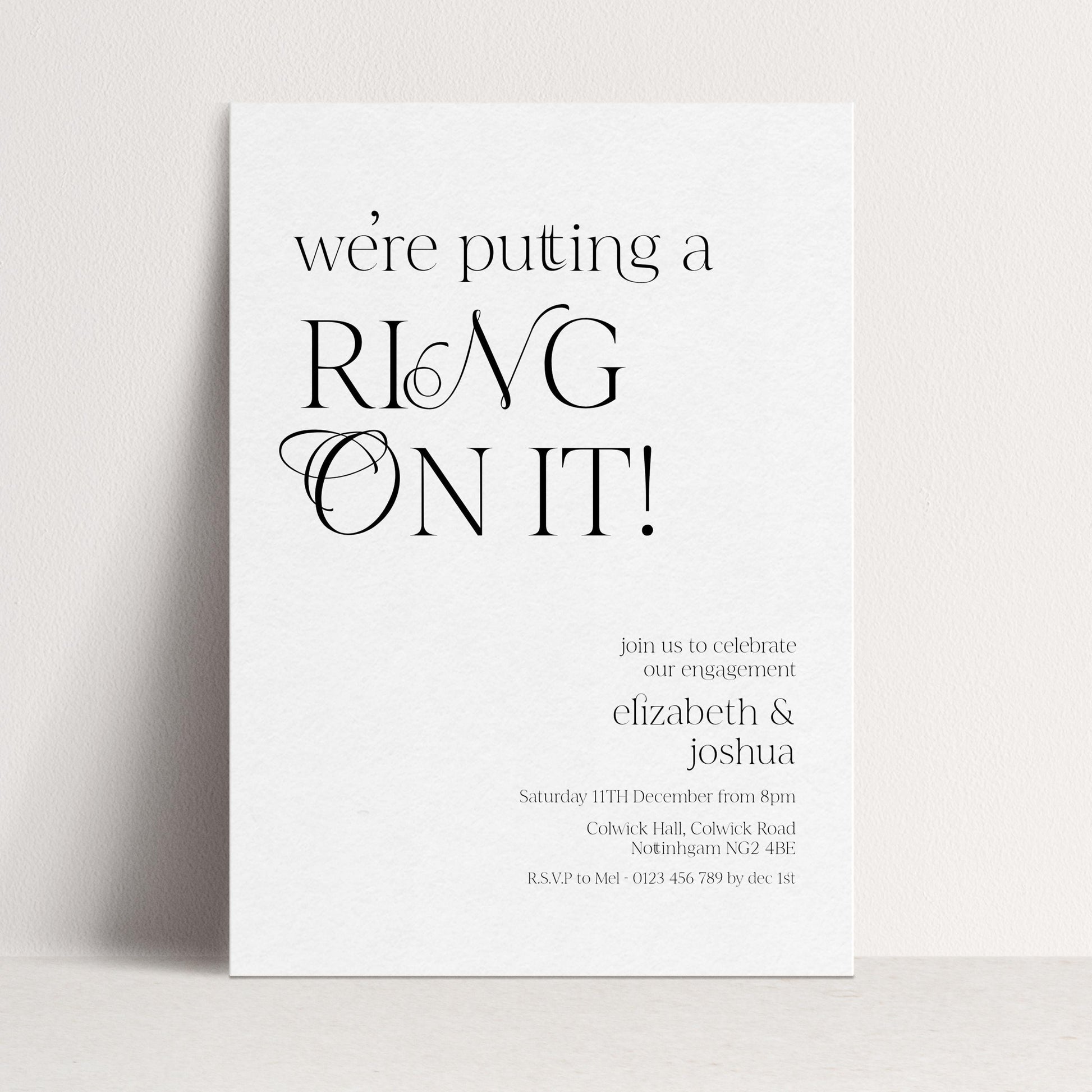 The image is a wedding invitation card with a minimalist design.