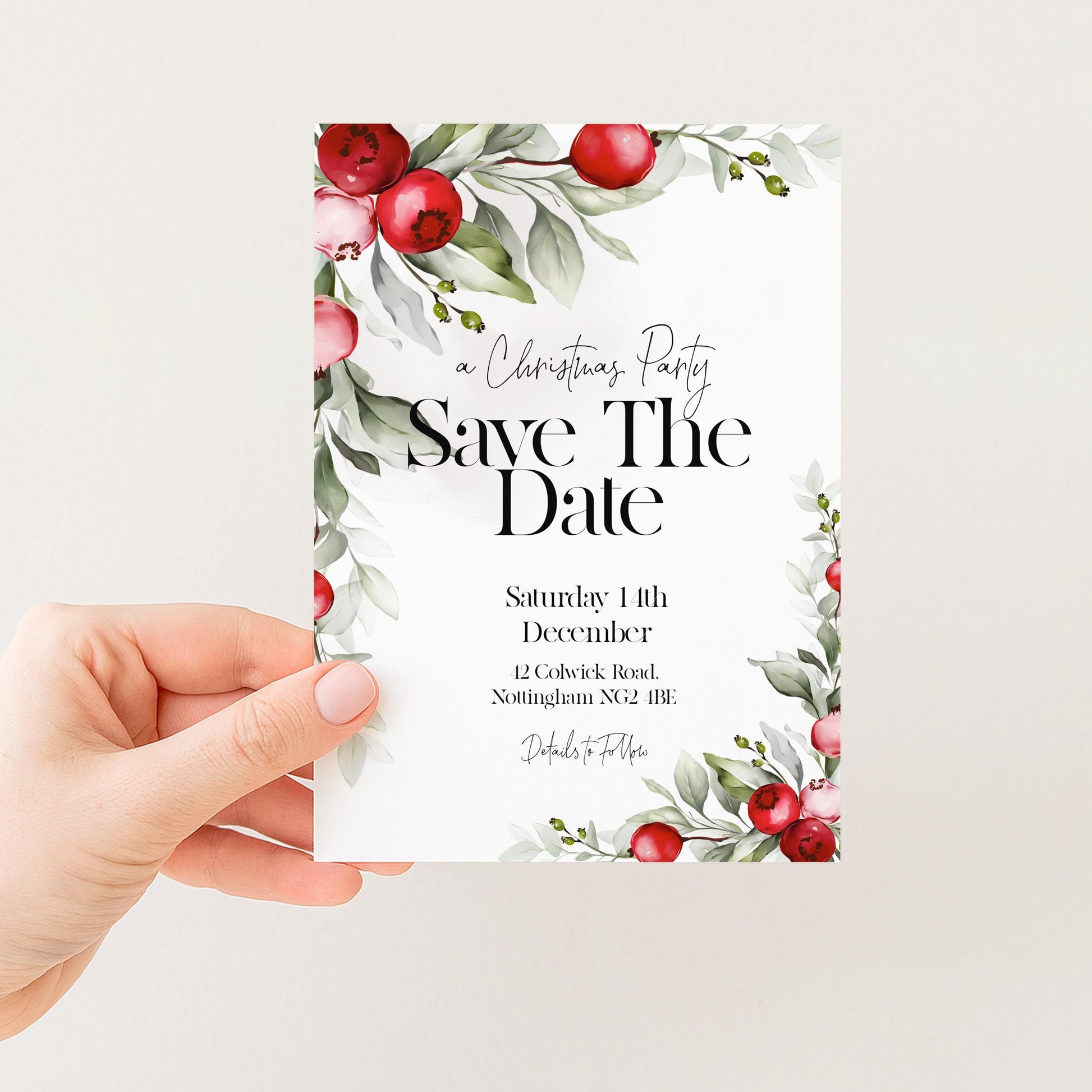 Save The Date Christmas Party Invitation Editable Template Holiday Christmas Foliage Invite Printable Instant Download