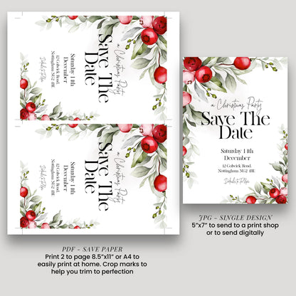 Save The Date Christmas Party Invitation Editable Template Holiday Christmas Foliage Invite Printable Instant Download