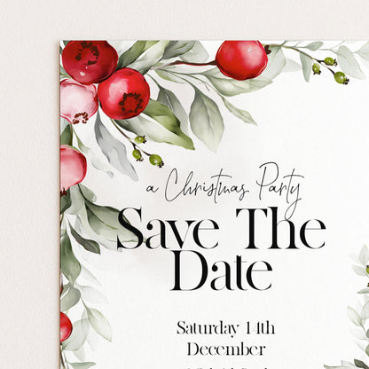 Save The Date Christmas Party Invitation Editable Template Holiday Christmas Foliage Invite Printable Instant Download