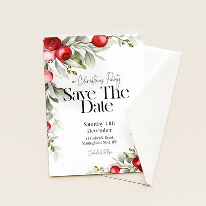 Save The Date Christmas Party Invitation Editable Template Holiday Christmas Foliage Invite Printable Instant Download