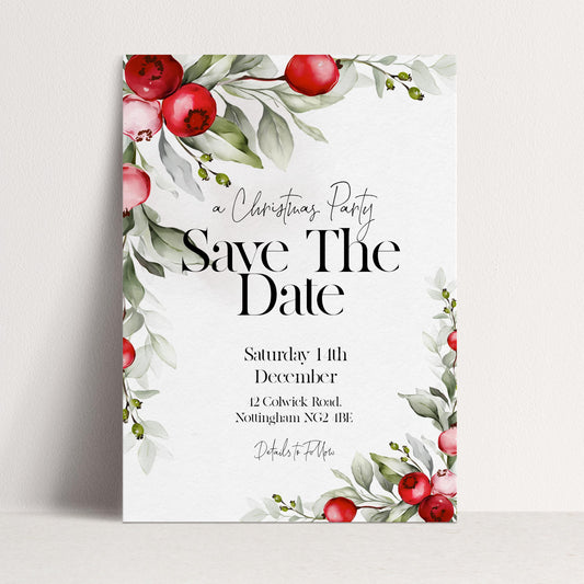 Save The Date Christmas Party Invitation Editable Template Holiday Christmas Foliage Invite Printable Instant Download