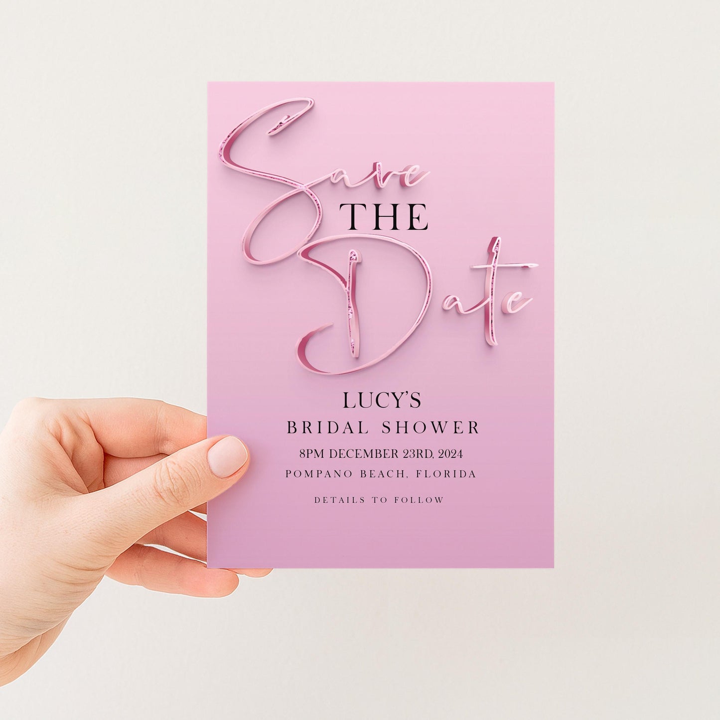 Save The Date Editable invite Pink Sparkly Date Reminder, Simple Elegant For Her Instant Download Printable SPK