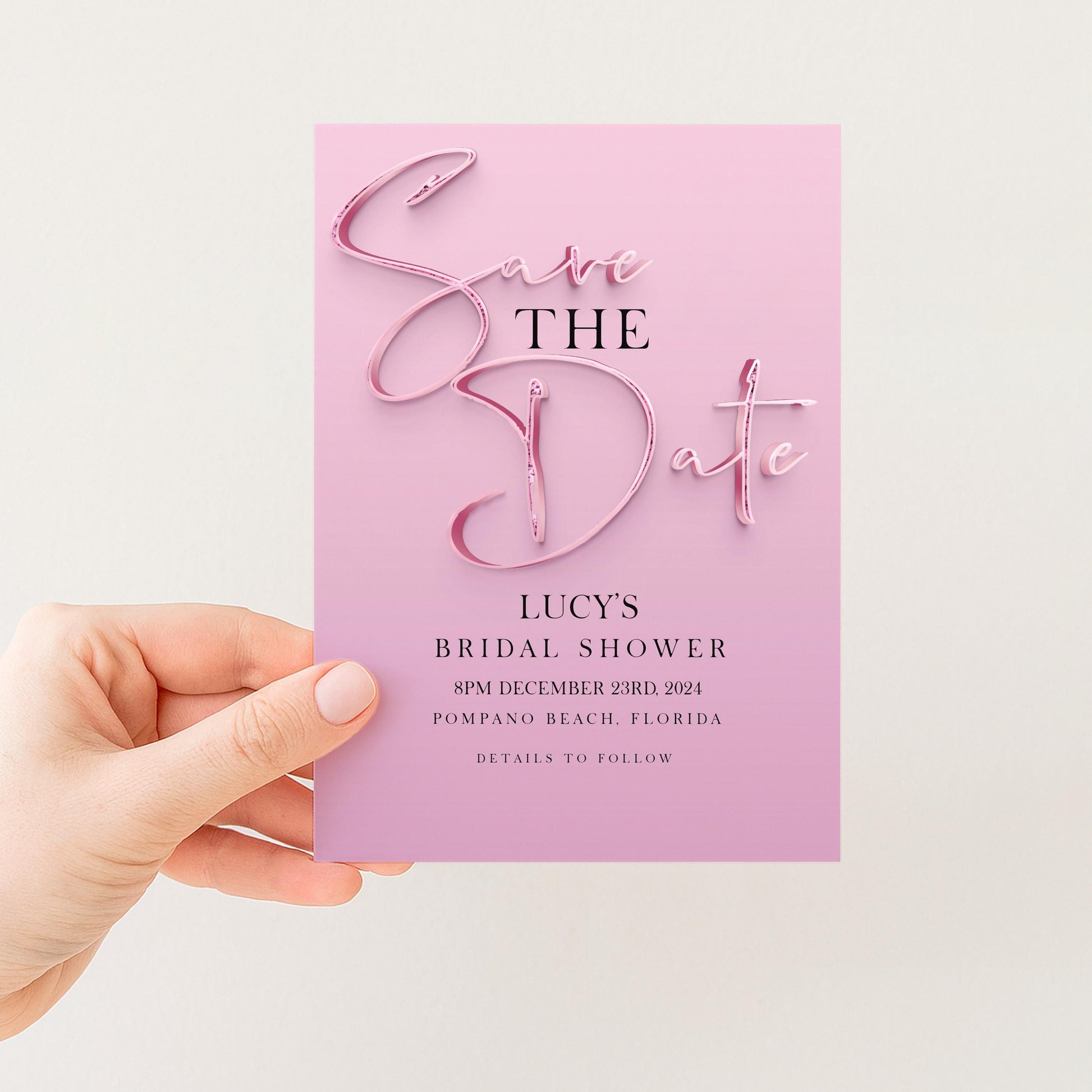 Save The Date Editable invite Pink Sparkly Date Reminder, Simple Elegant For Her Instant Download Printable SPK