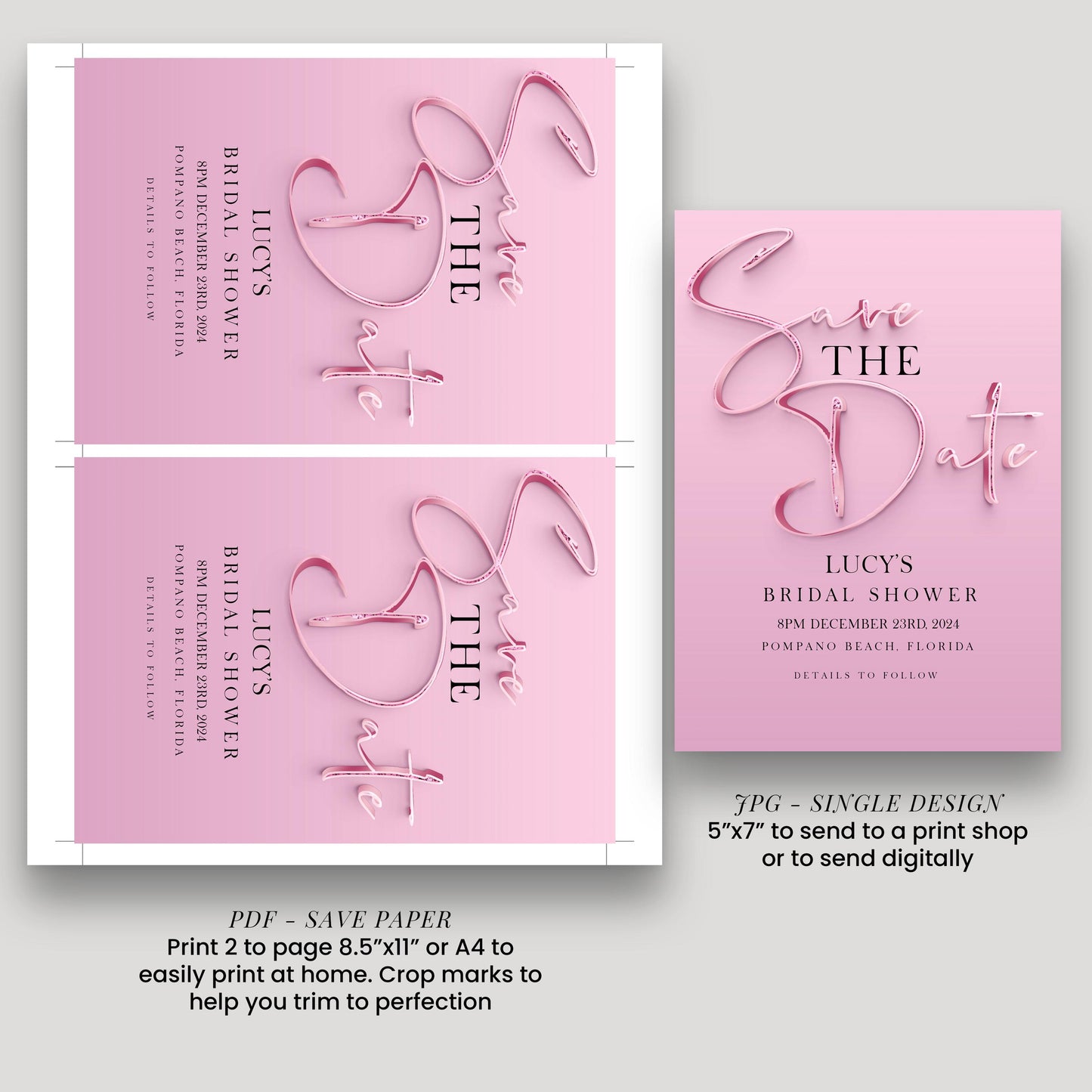 Save The Date Editable invite Pink Sparkly Date Reminder, Simple Elegant For Her Instant Download Printable SPK